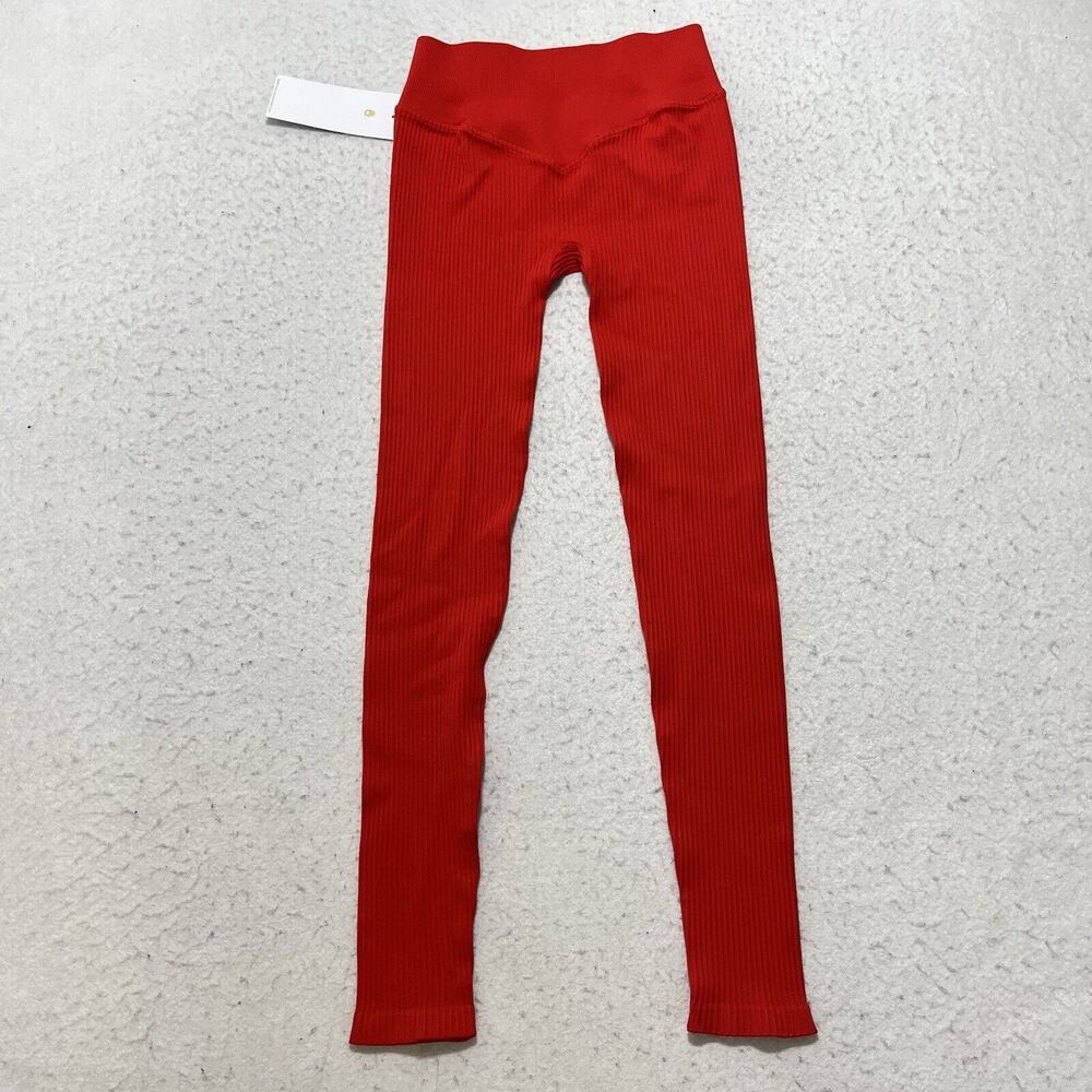 Spiritual Gangster Women's XS/S Athletic Stretch Leggings Red Full Length Pants - Picture 5 of 12